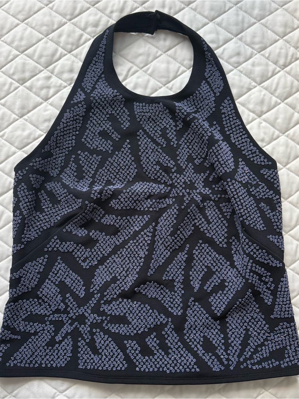 Joseph Ribkoff Black Halter Swim Top with Navy Pattern